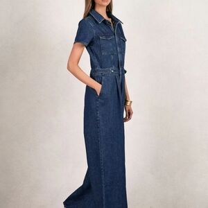 Good American Dark Blue Denim Short-Sleeve Jumpsuit